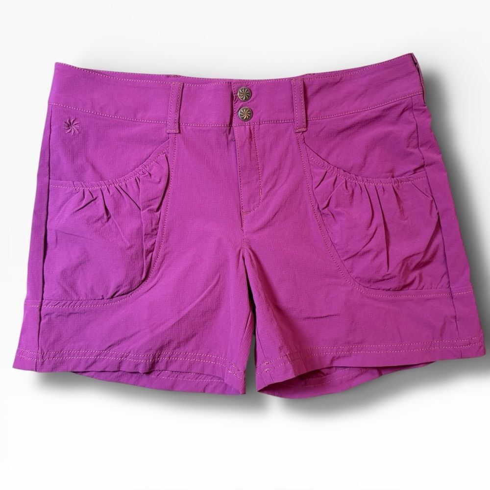 Athleta Hiking Shorts Women's Fuscia Quick Dry Stretch Mid Rise Ruched Pocket 8